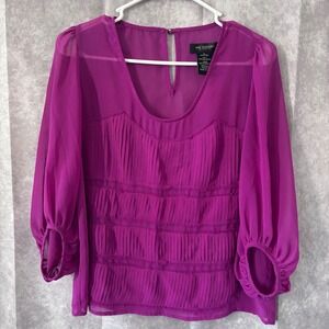 Miss Me Couture Women‎ S Pleated Tiered Blouse Magenta 3/4 Balloon Sleeve Boho